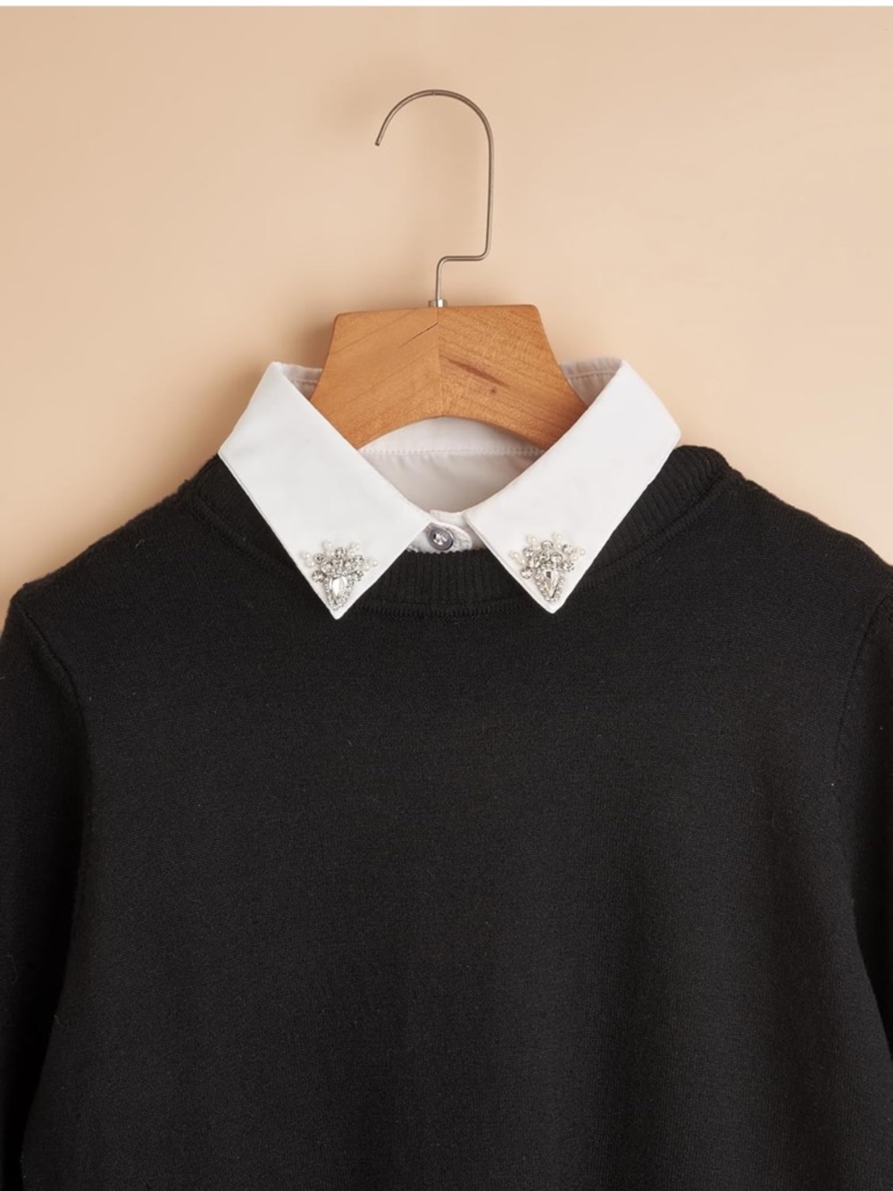 Handcrafted Faux Diamond and Pearl Fake Collar Shirt - Picture 2 of 6